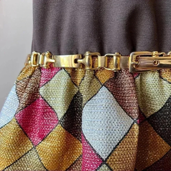 NWT Y2K Alice + Olivia Chocolate Brown Checkered Turtleneck Mini Dress M - Picture 5 of 13